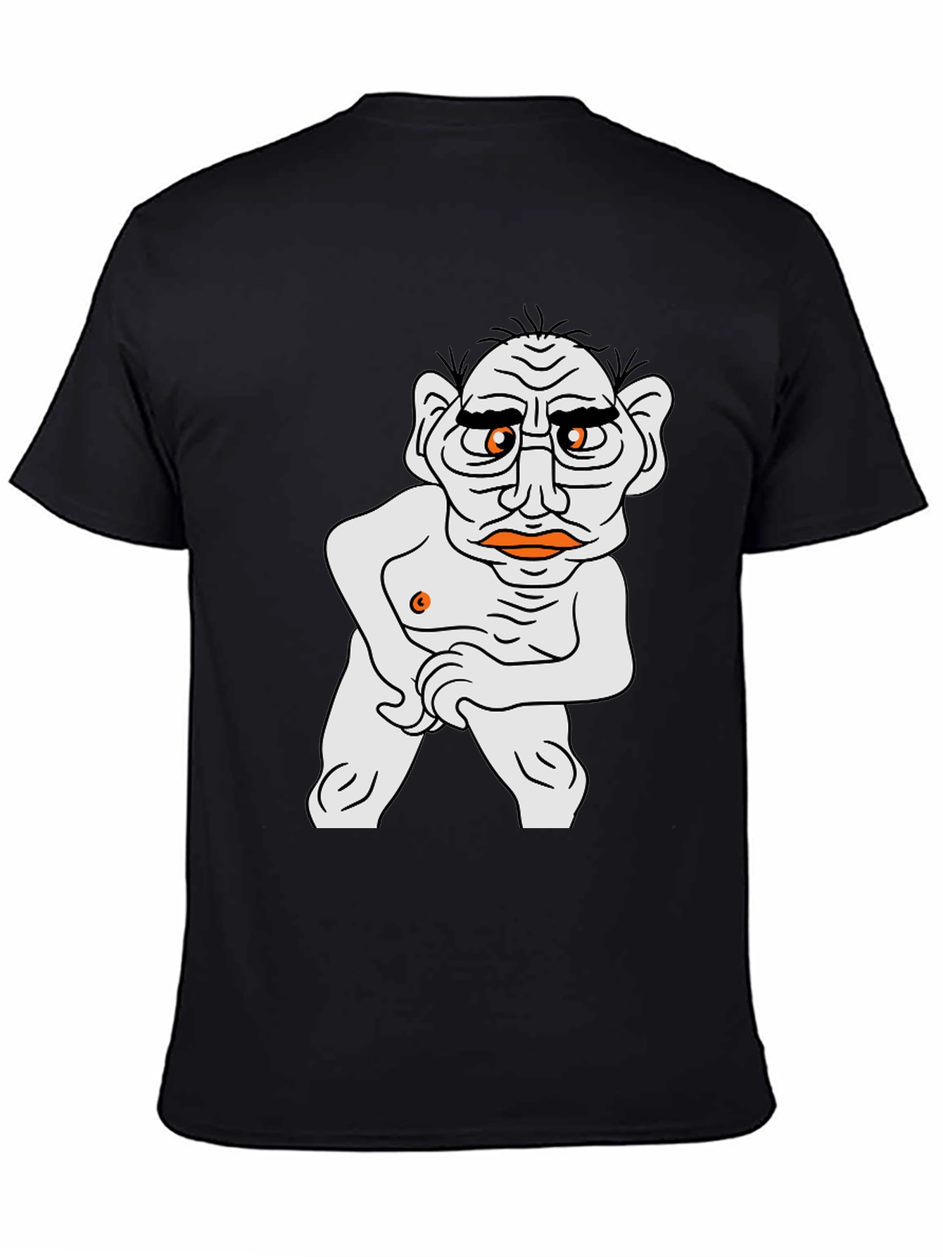 Mens Black T-Shirt with Funny Old Man Cartoon
