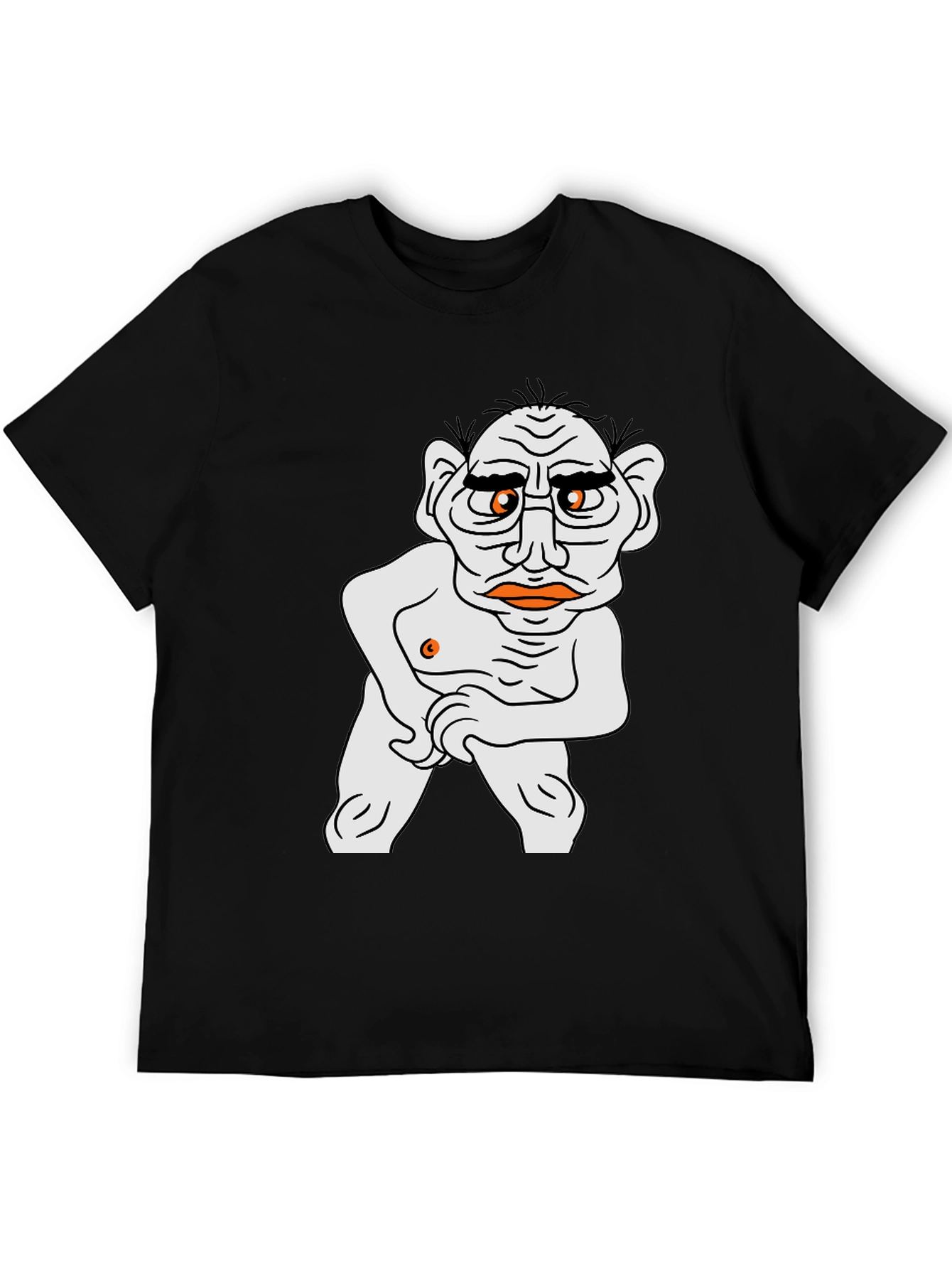 Mens Black T-Shirt with Funny Old Man Cartoon