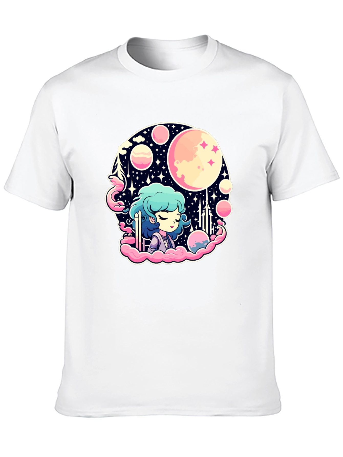 Anime Girl Space Theme Black T-Shirt