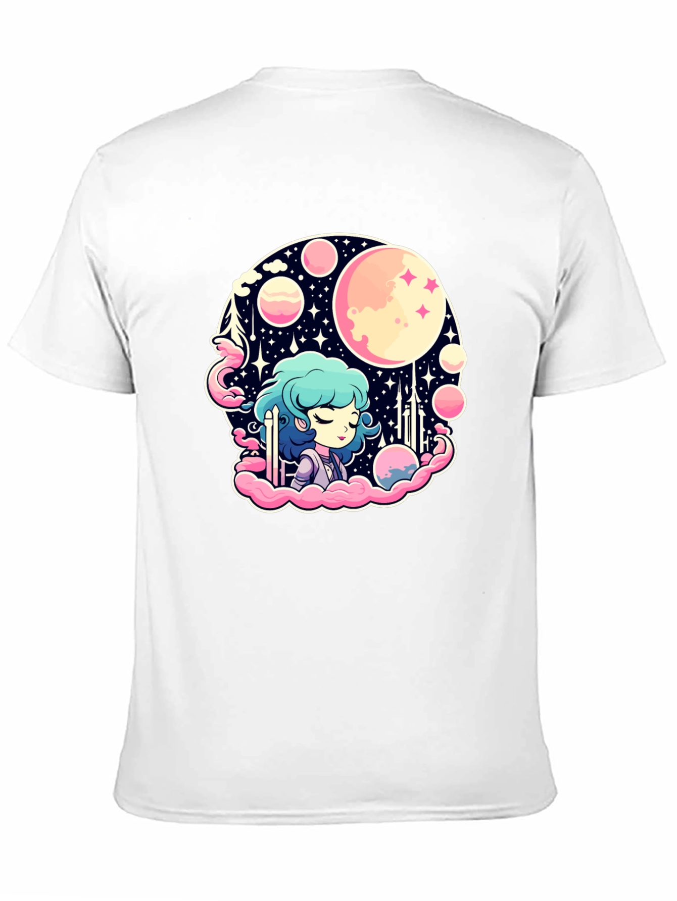 Anime Girl Space Theme Black T-Shirt