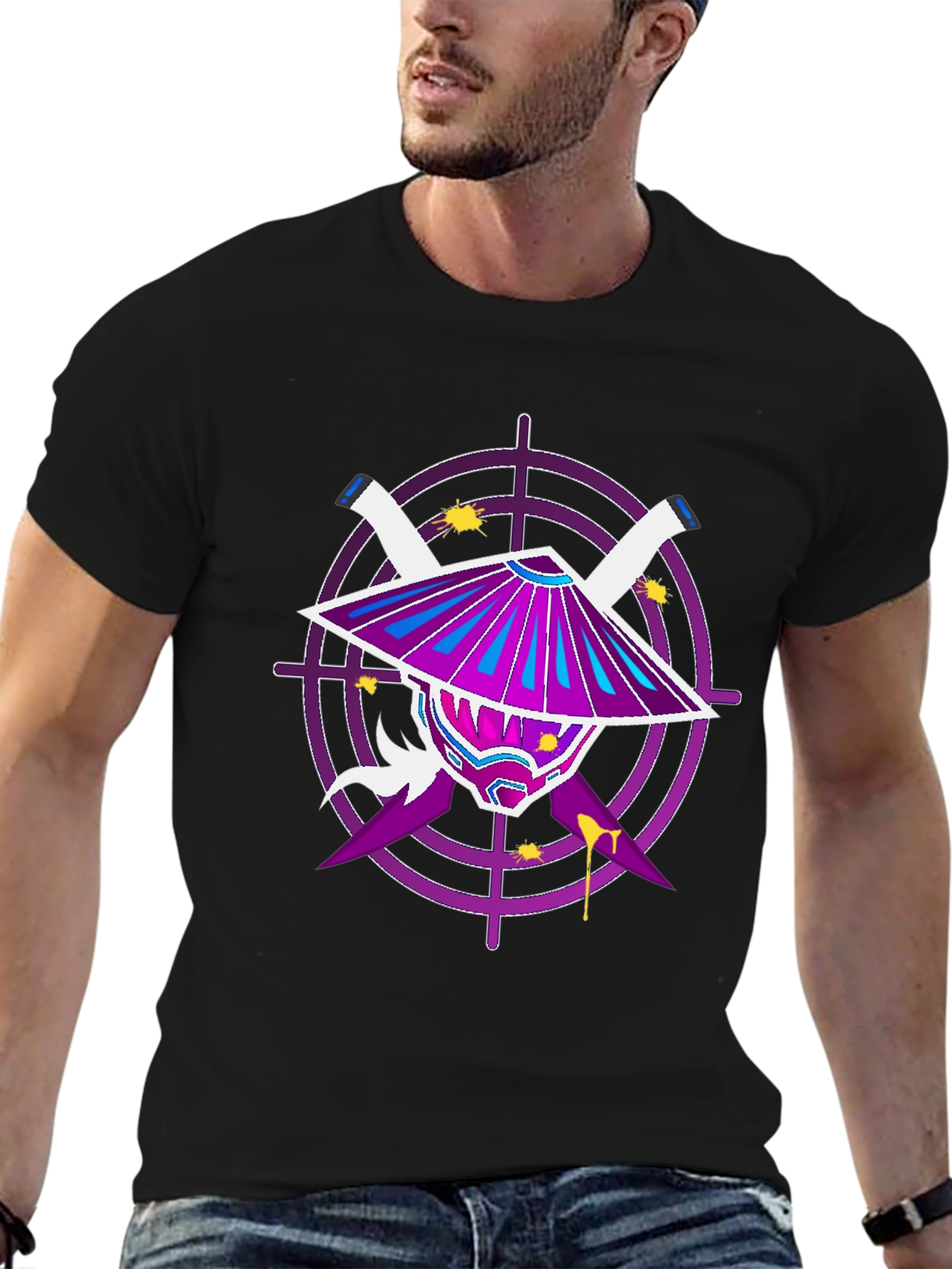 Samurai Mask Graphic Tee - Mens Black T-Shirt