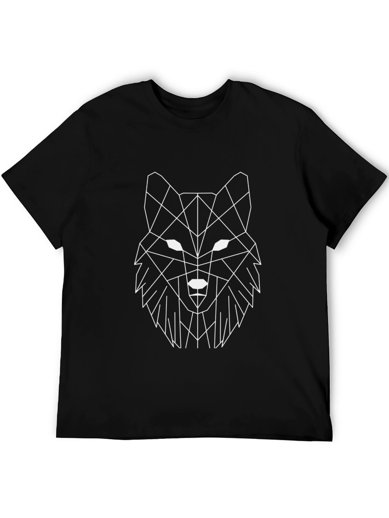 Geometric Wolf Graphic Print Black T-Shirt