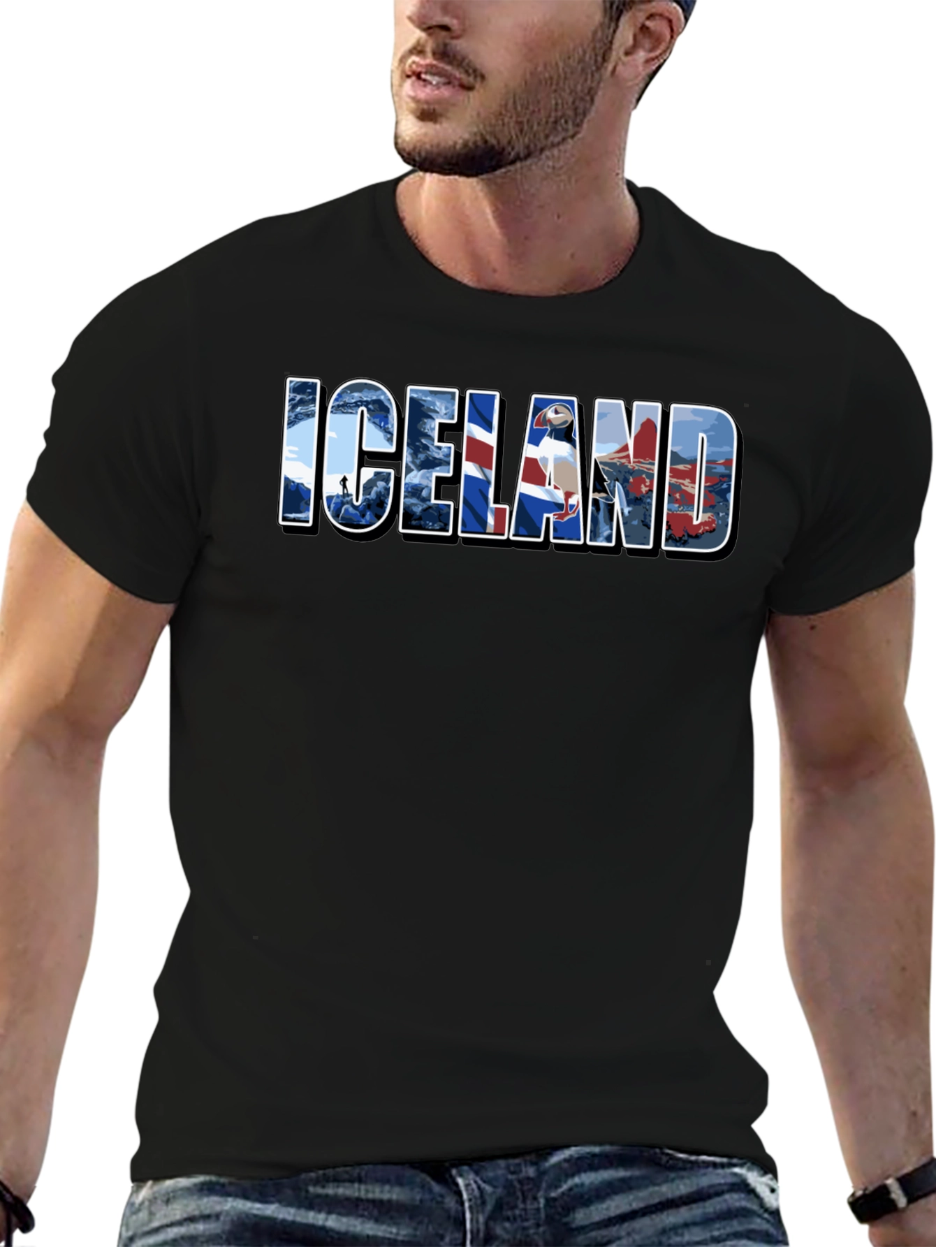 Iceland Graphic Print Black T-Shirt