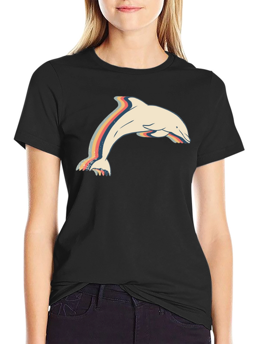 Retro Dolphin Graphic Tee - Stylish Mens Black T-Shirt