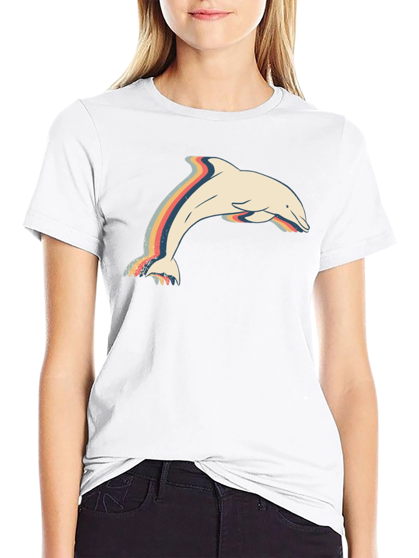 Retro Dolphin Graphic Tee - Stylish Mens Black T-Shirt