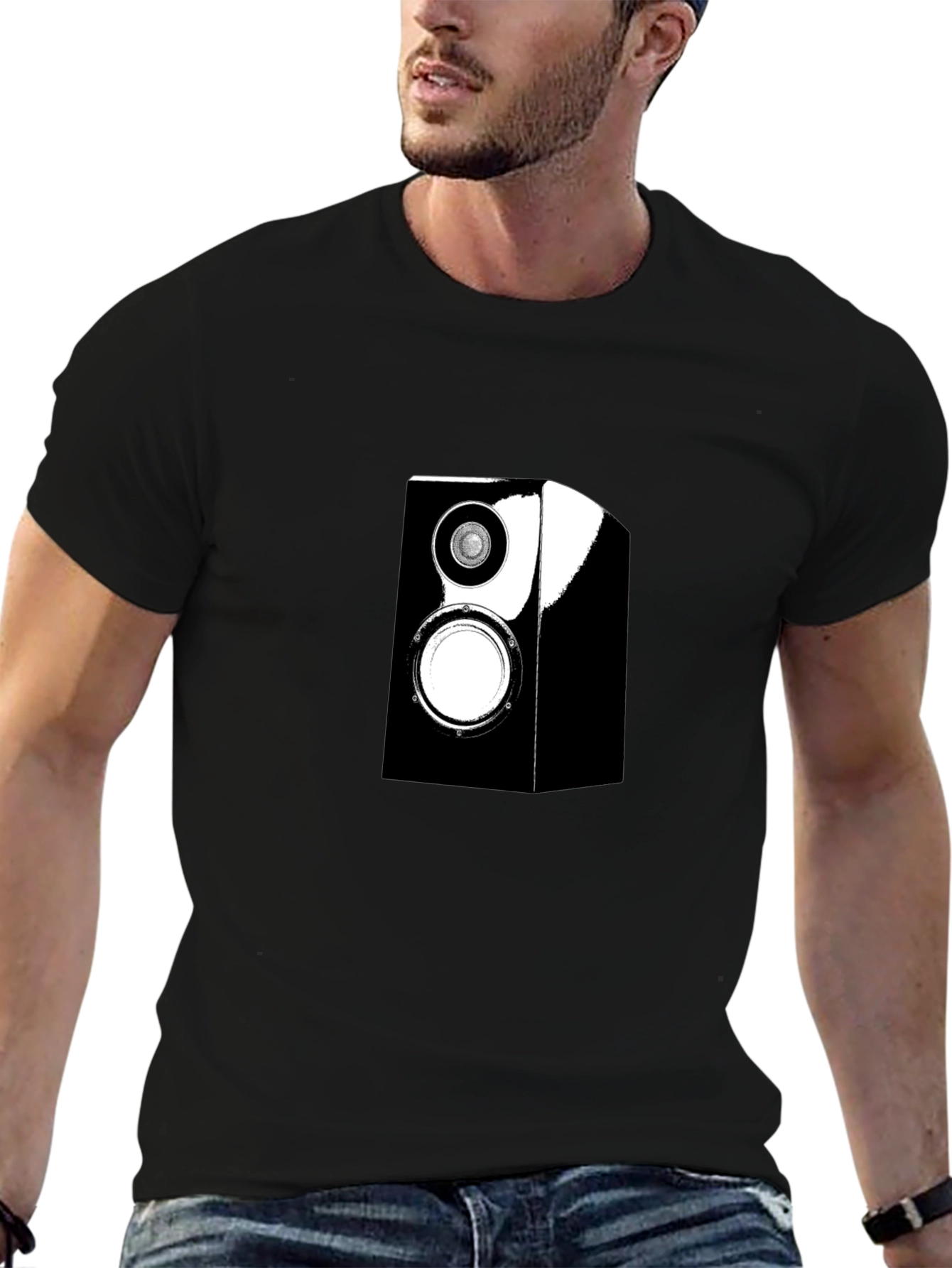 Speaker Graphic Tee - Black Cotton Casual Wear
