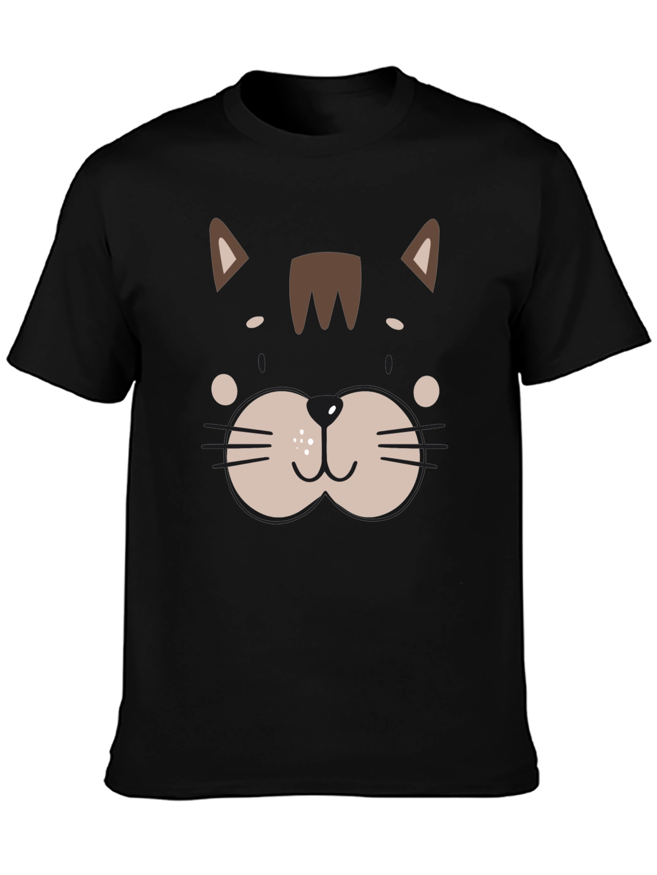 Cute Cat Face Graphic Black T-Shirt