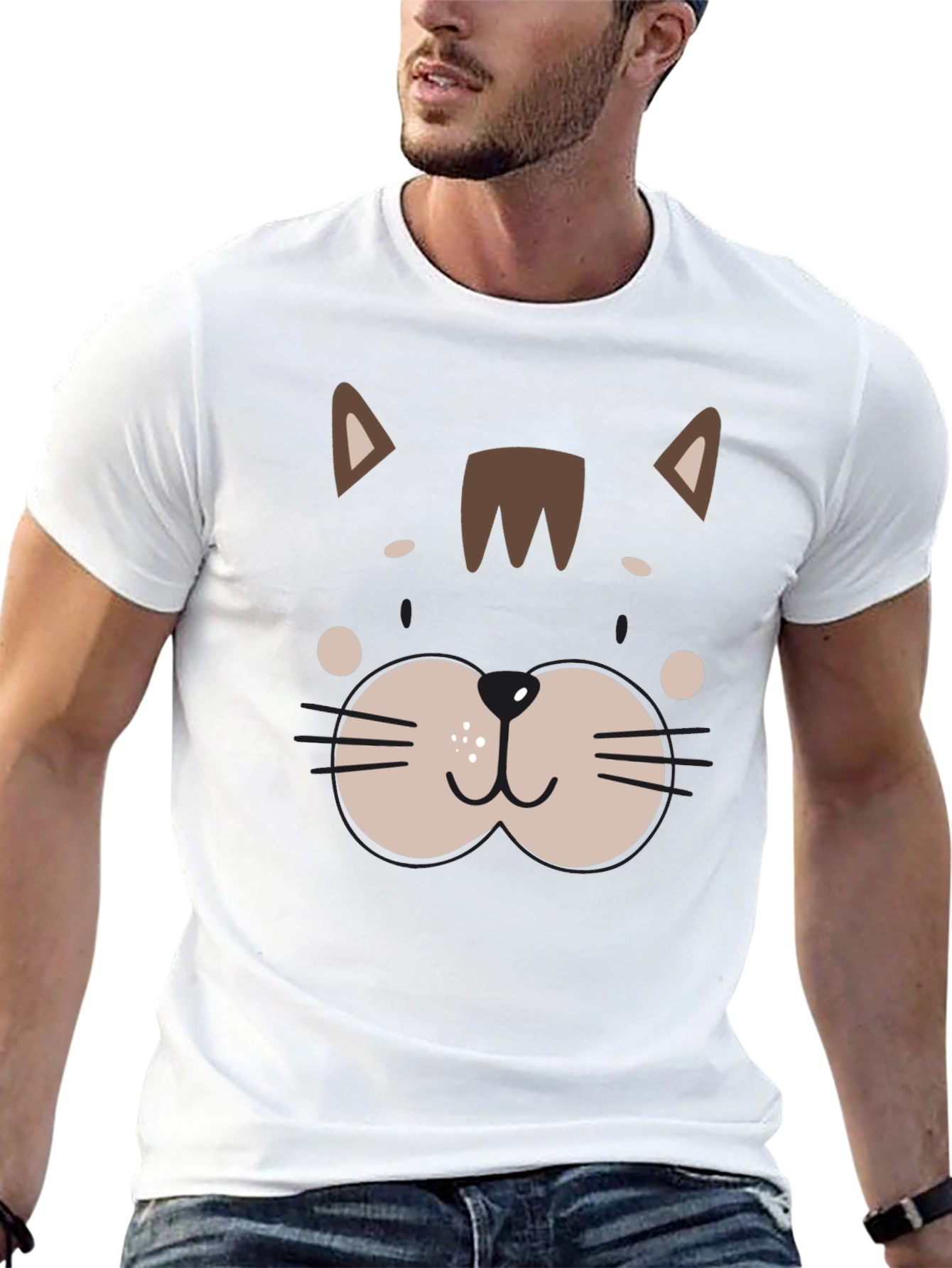 Cute Cat Face Graphic Black T-Shirt