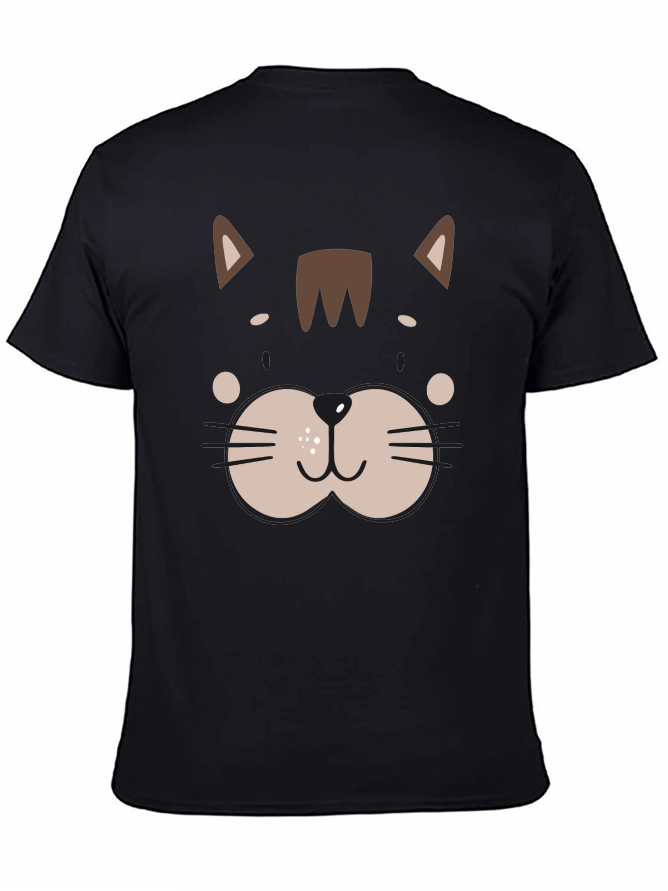 Cute Cat Face Graphic Black T-Shirt