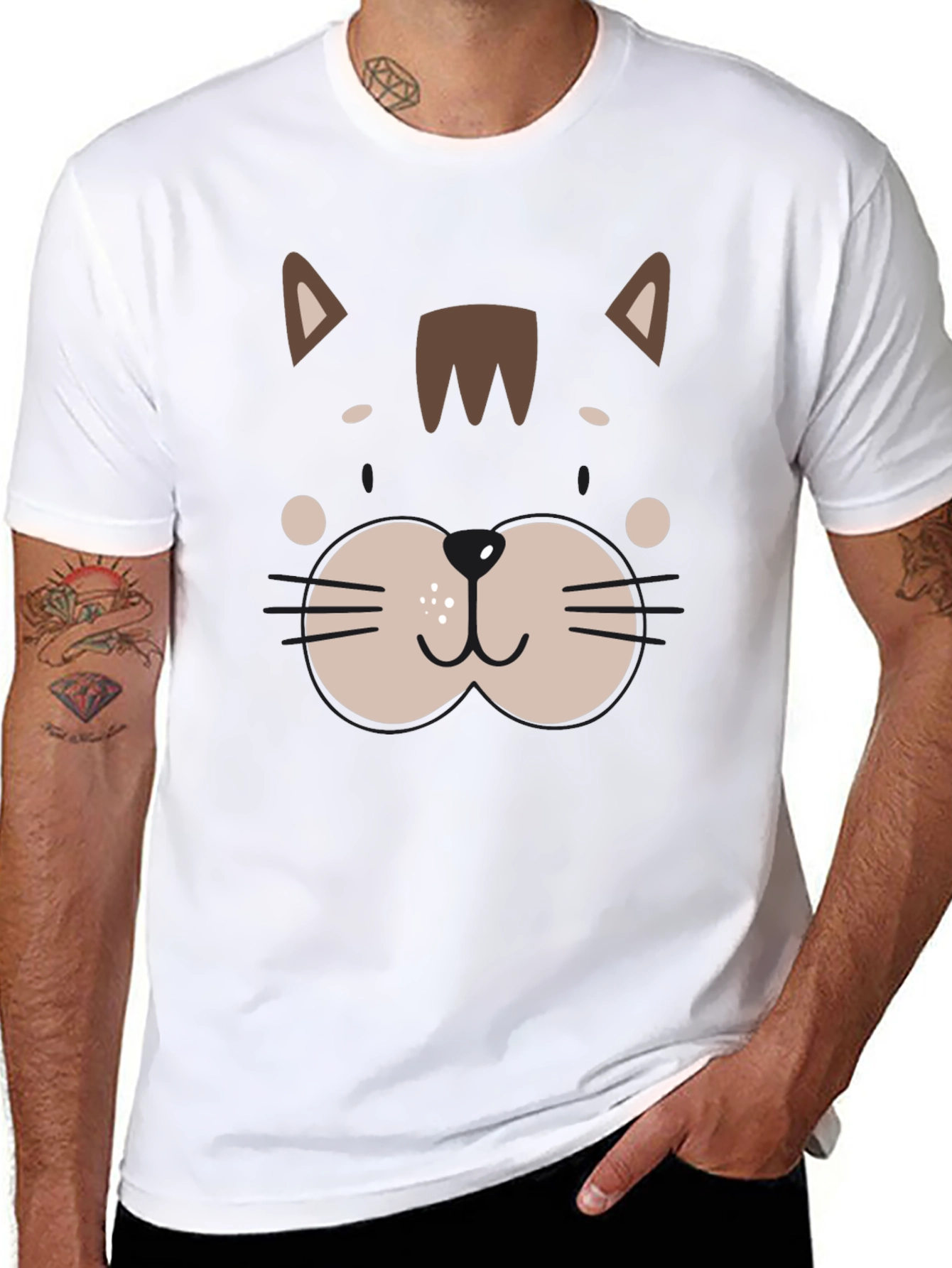 Cute Cat Face Graphic Black T-Shirt