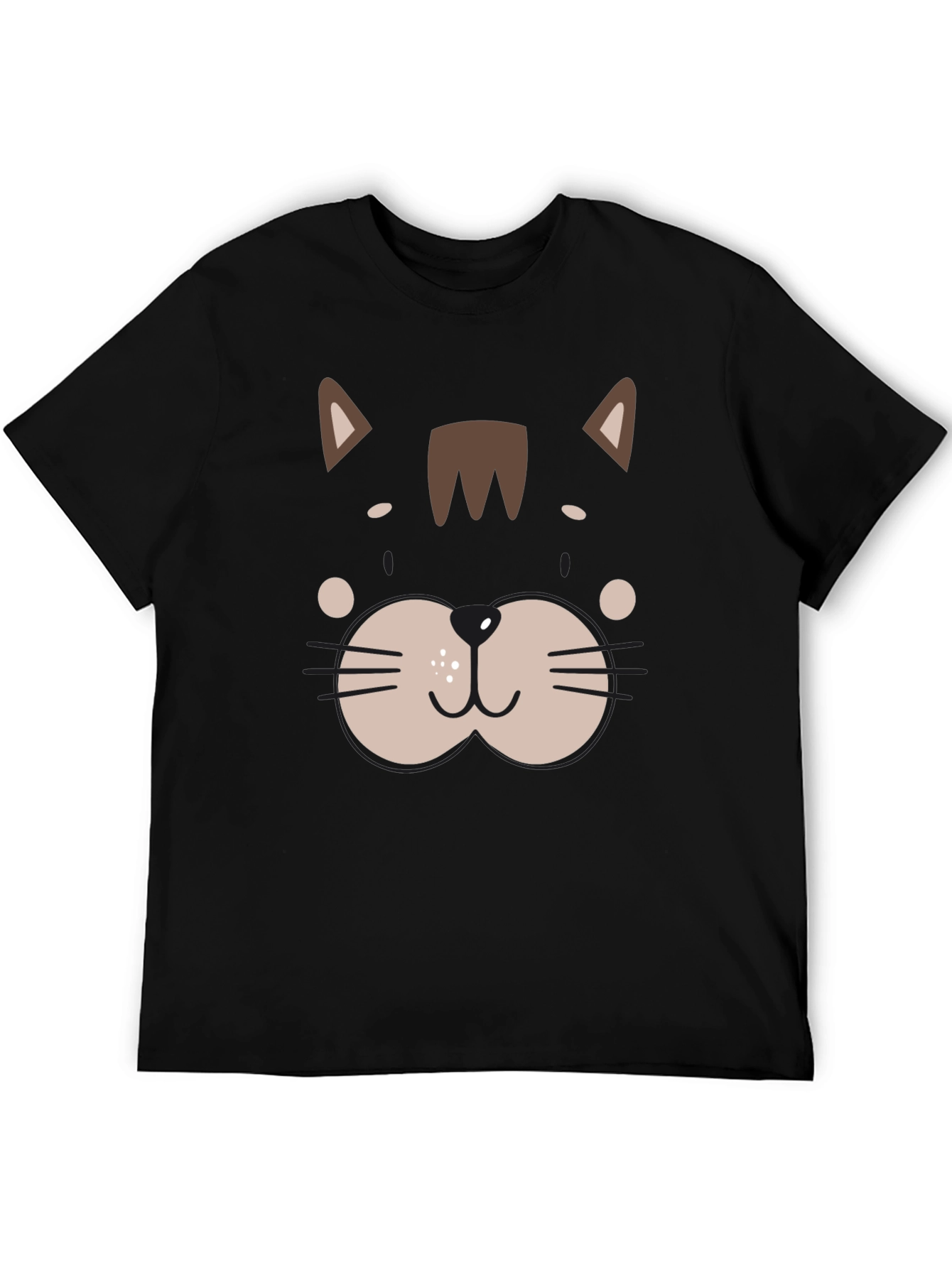 Cute Cat Face Graphic Black T-Shirt