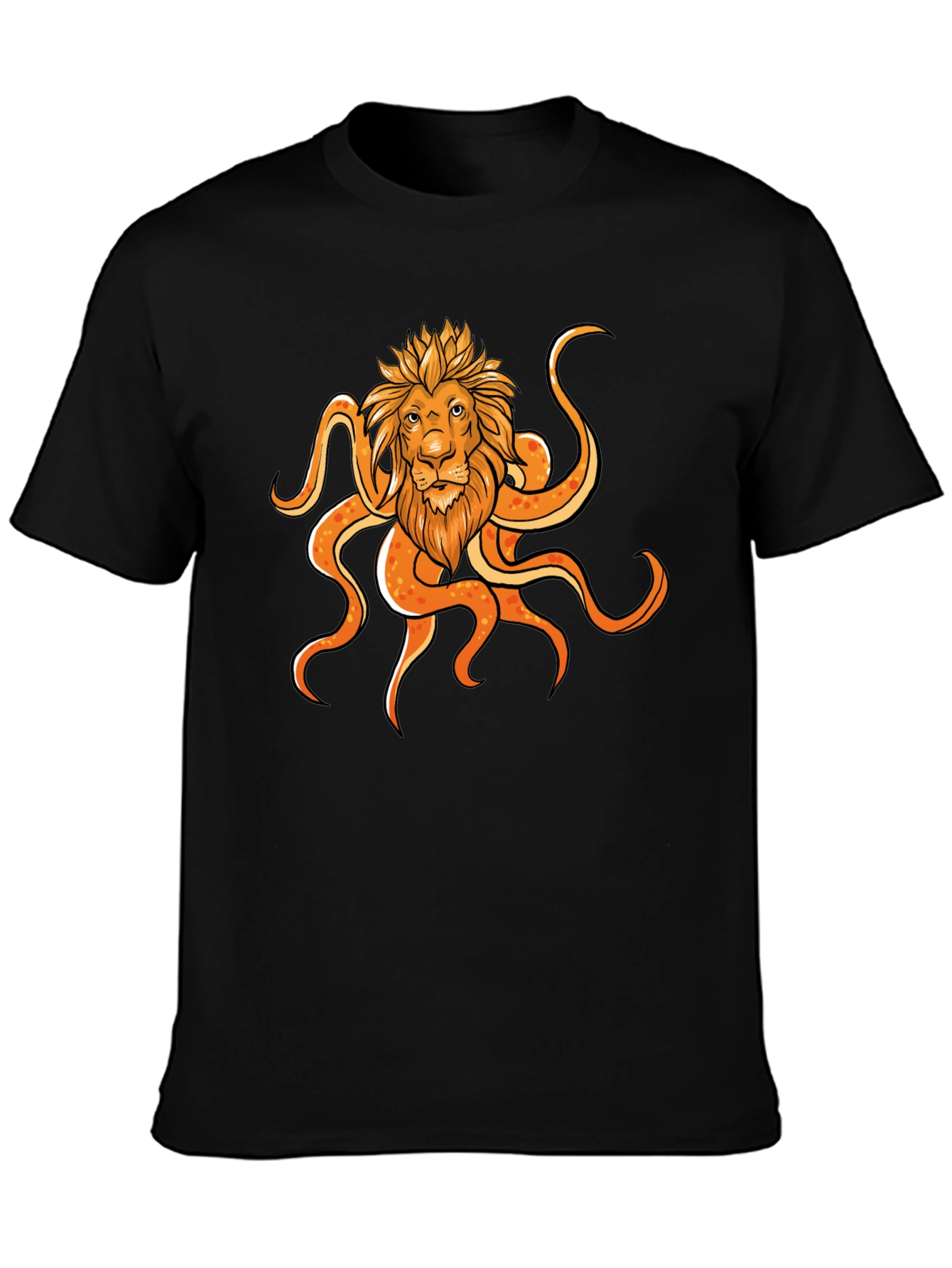 Lion Octopus Graphic Black T-Shirt