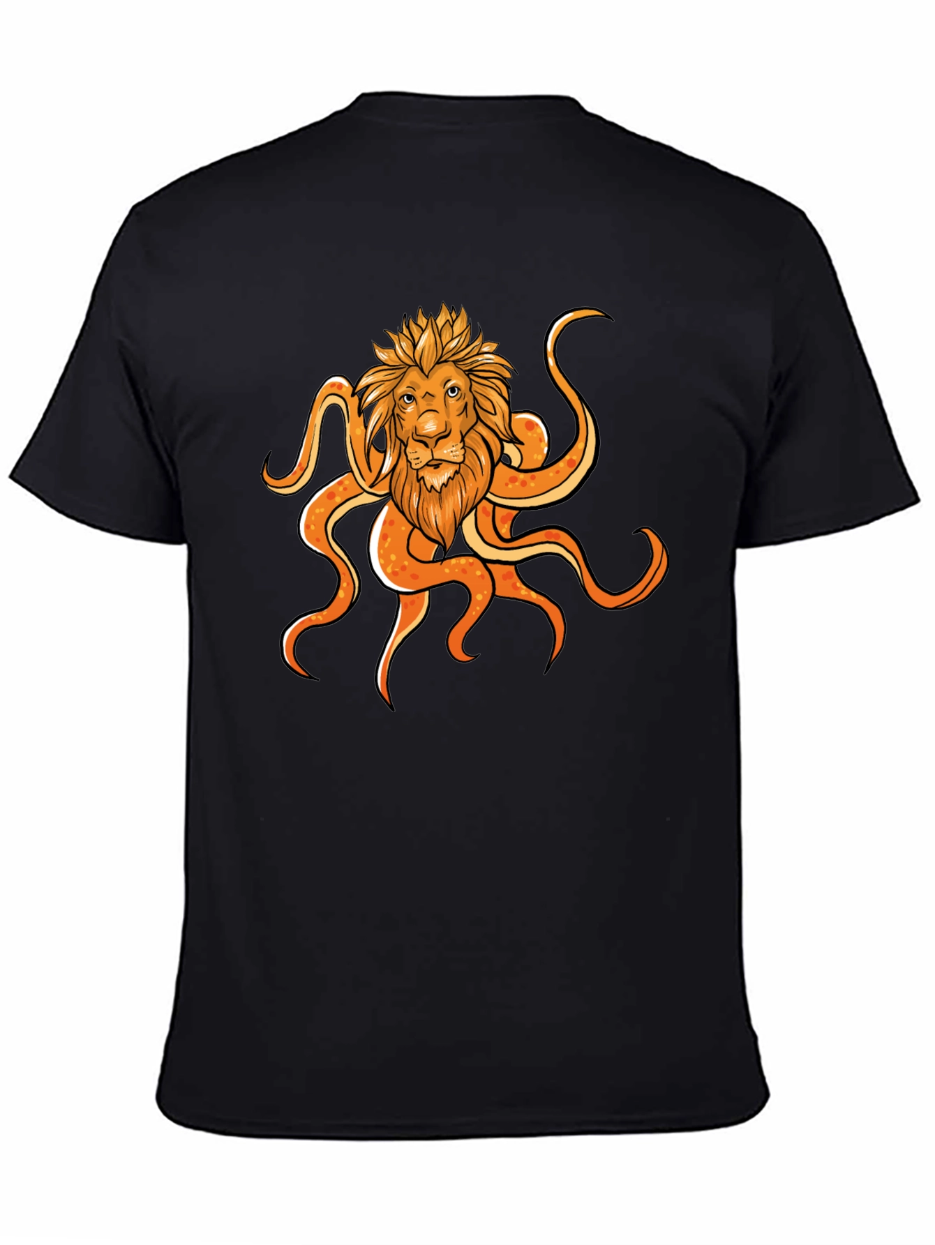 Lion Octopus Graphic Black T-Shirt