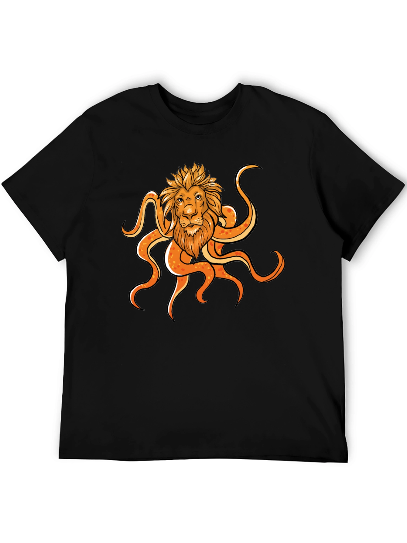 Lion Octopus Graphic Black T-Shirt