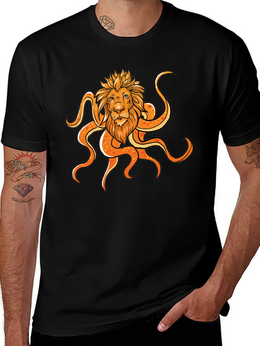 Lion Octopus Graphic Black T-Shirt