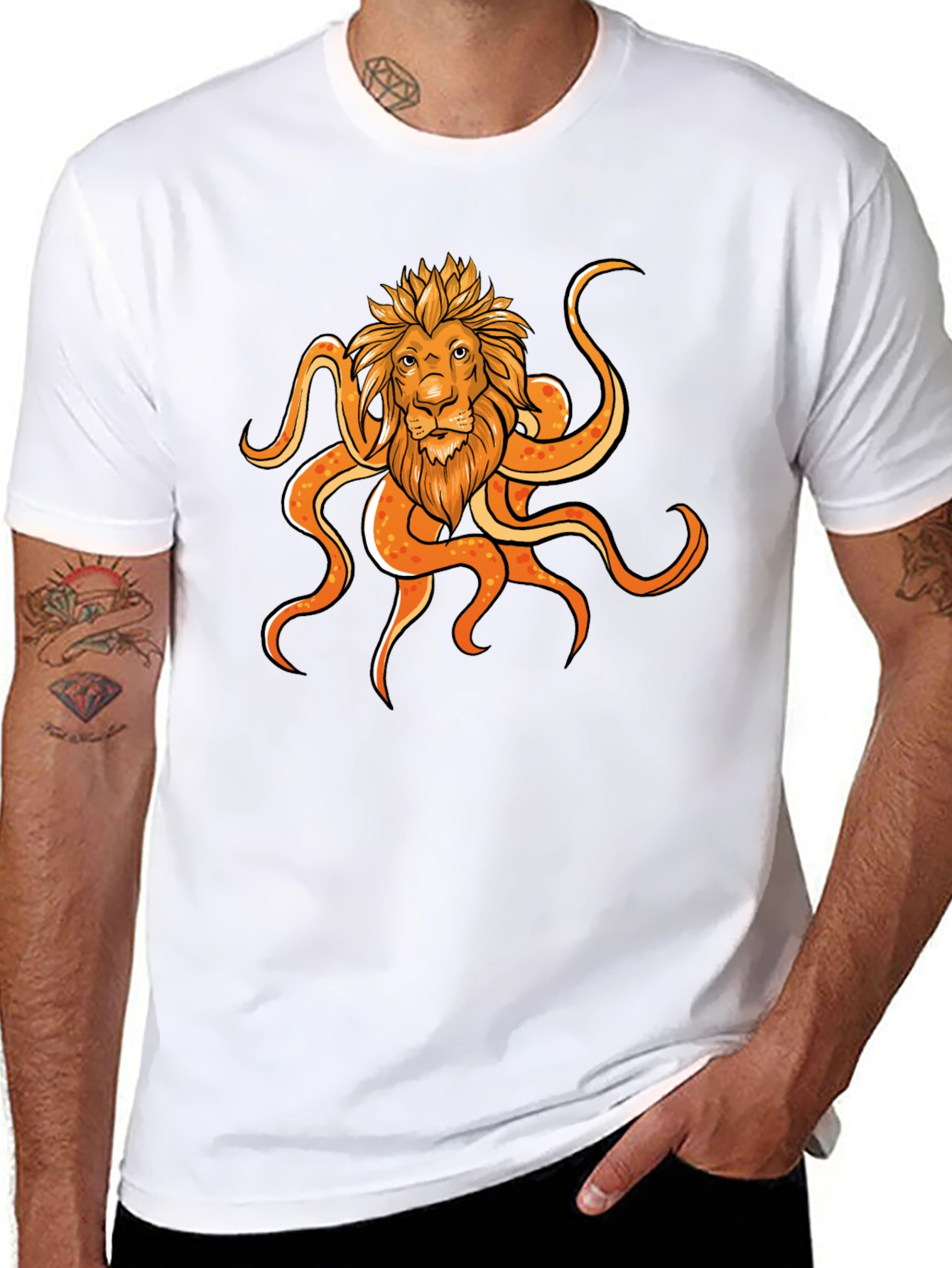 Lion Octopus Graphic Black T-Shirt