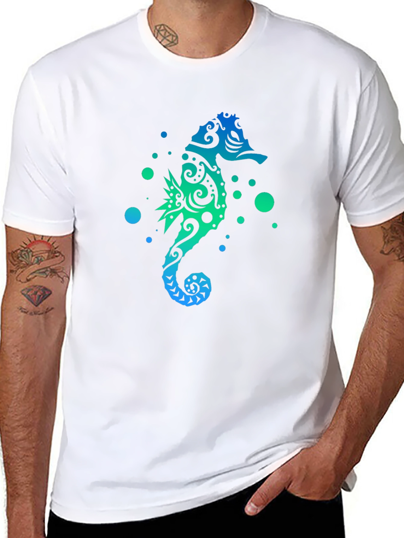 Gradient Seahorse Graphic T-Shirt - Black