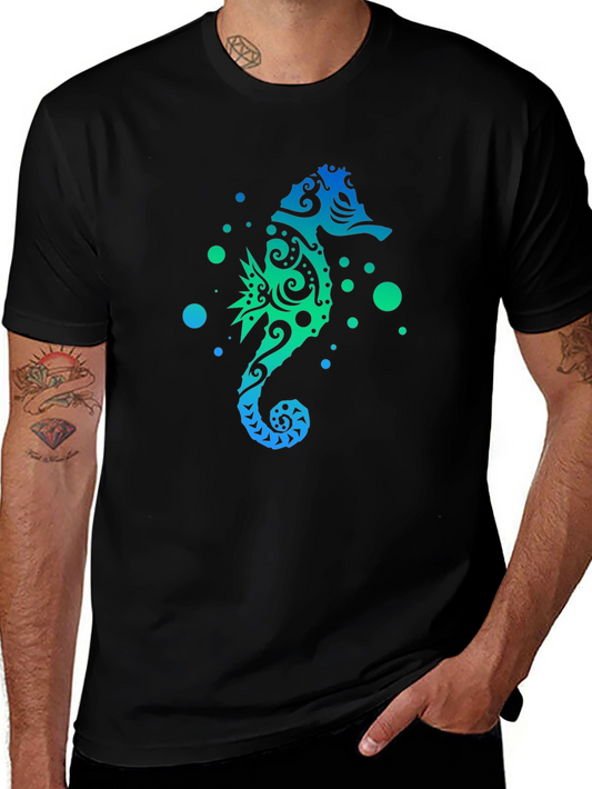 Gradient Seahorse Graphic T-Shirt - Black