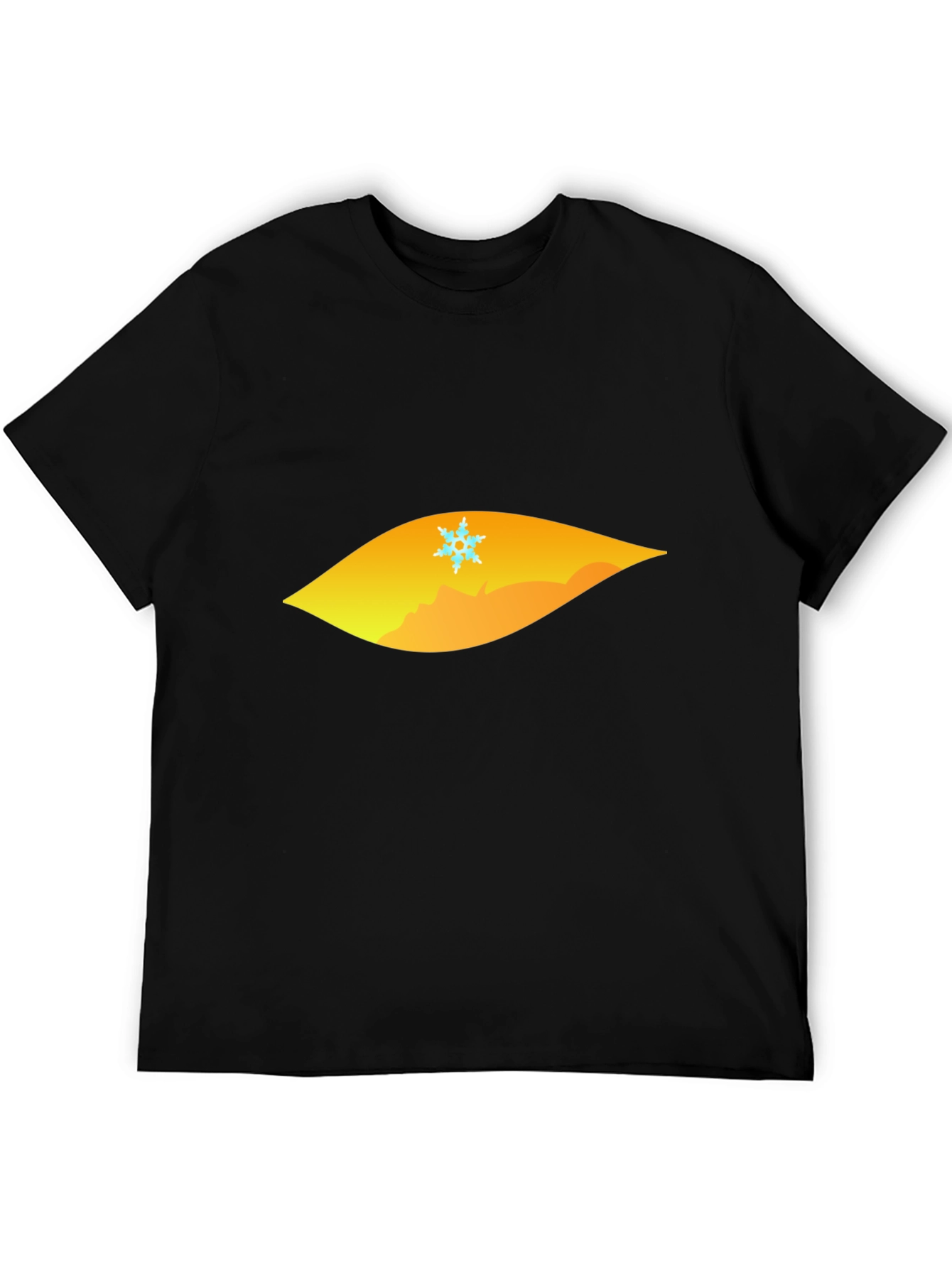 Black T-Shirt with Geometric Snowflake Mountain Design
