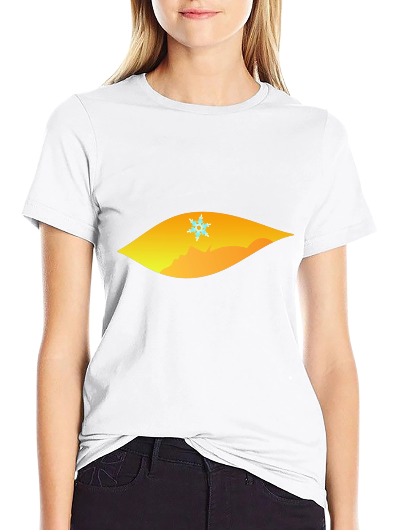 Black T-Shirt with Geometric Snowflake Mountain Design