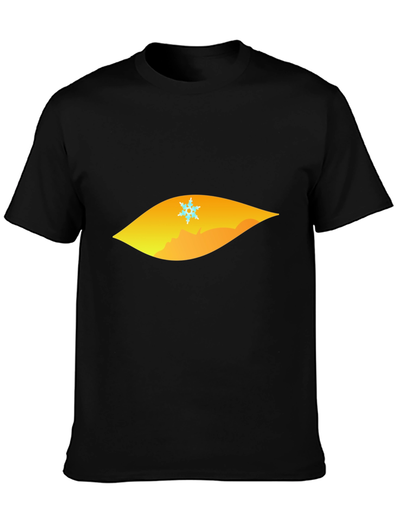 Black T-Shirt with Geometric Snowflake Mountain Design