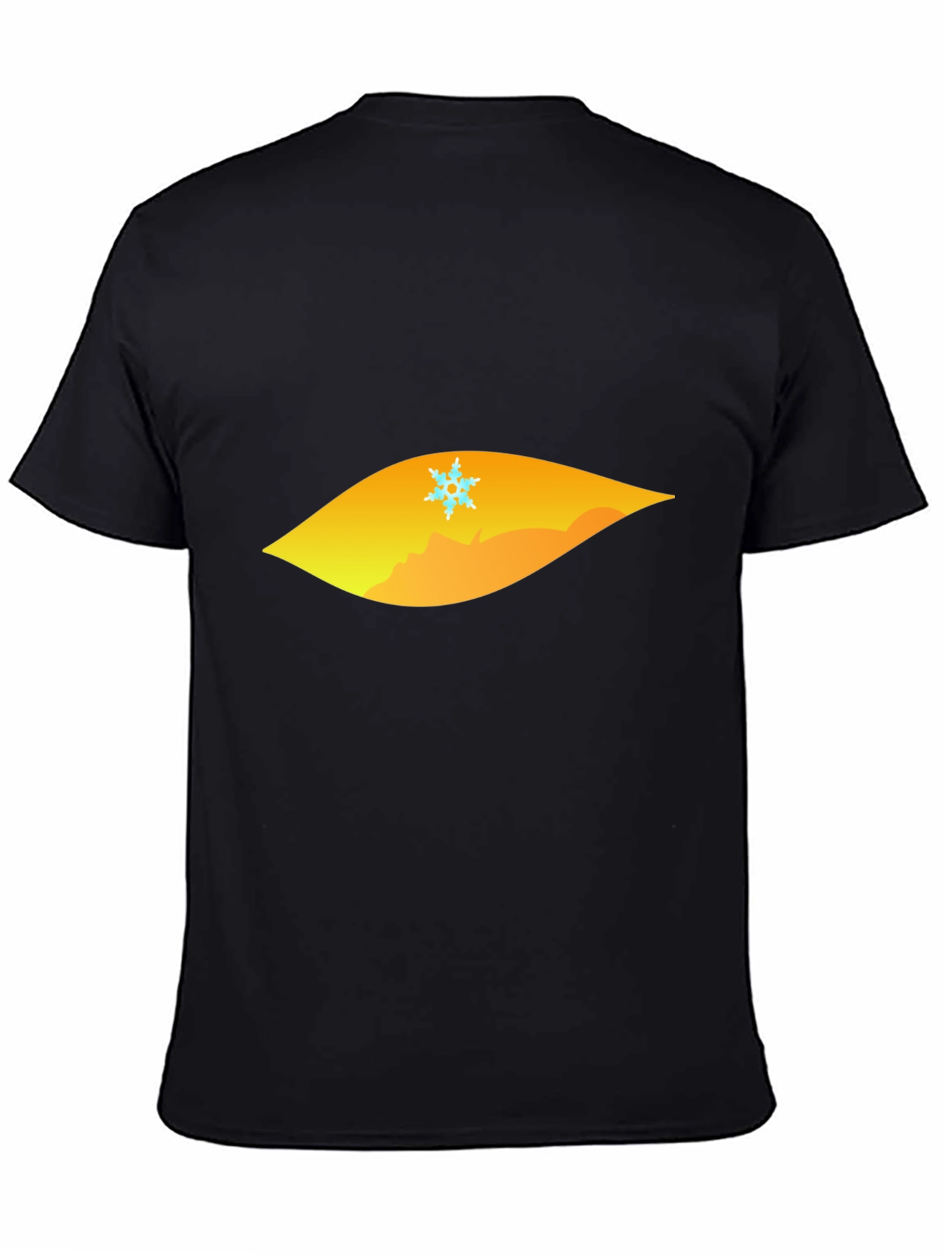 Black T-Shirt with Geometric Snowflake Mountain Design