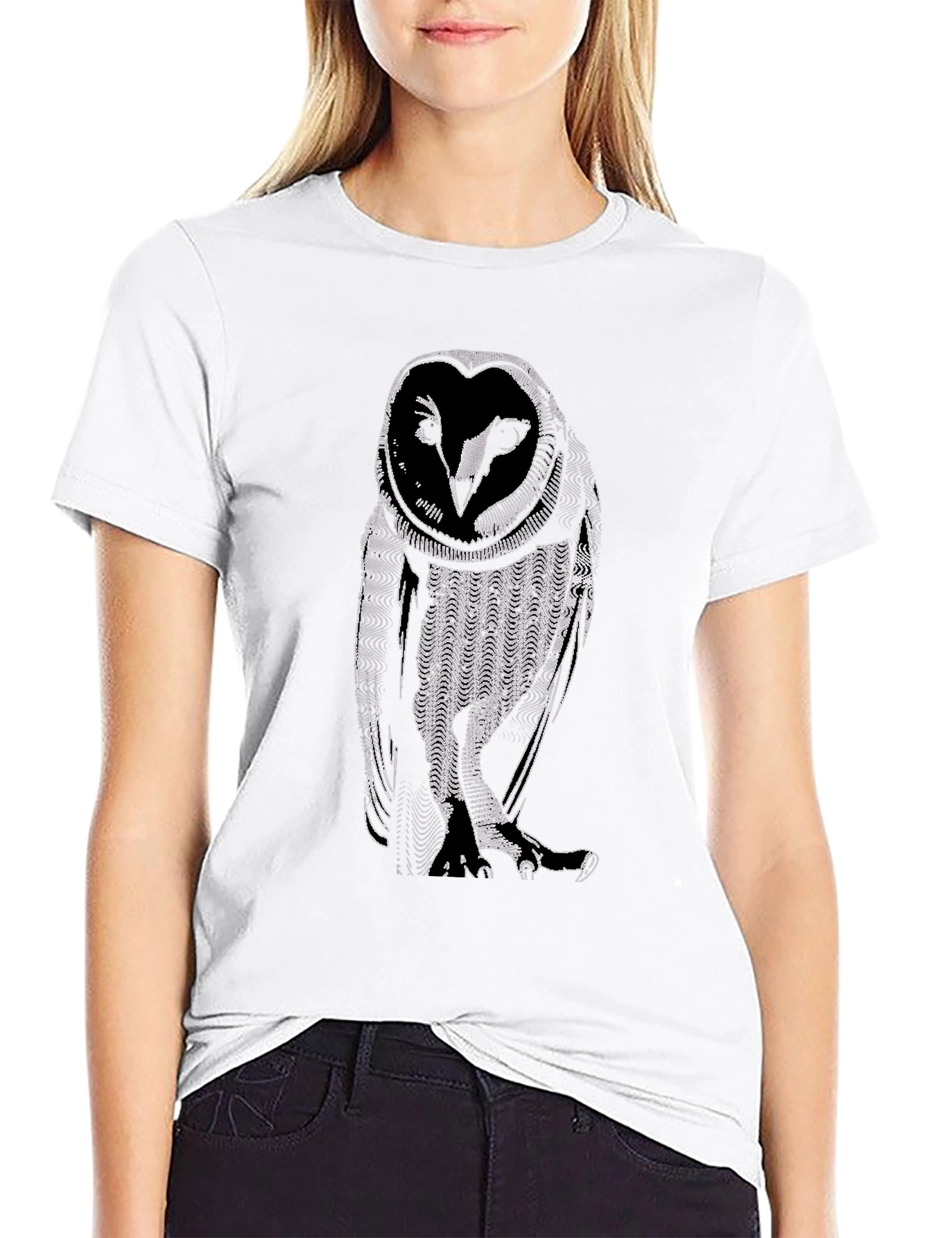 Abstract Owl Graphic Tee - Black Cotton Casual Shirt