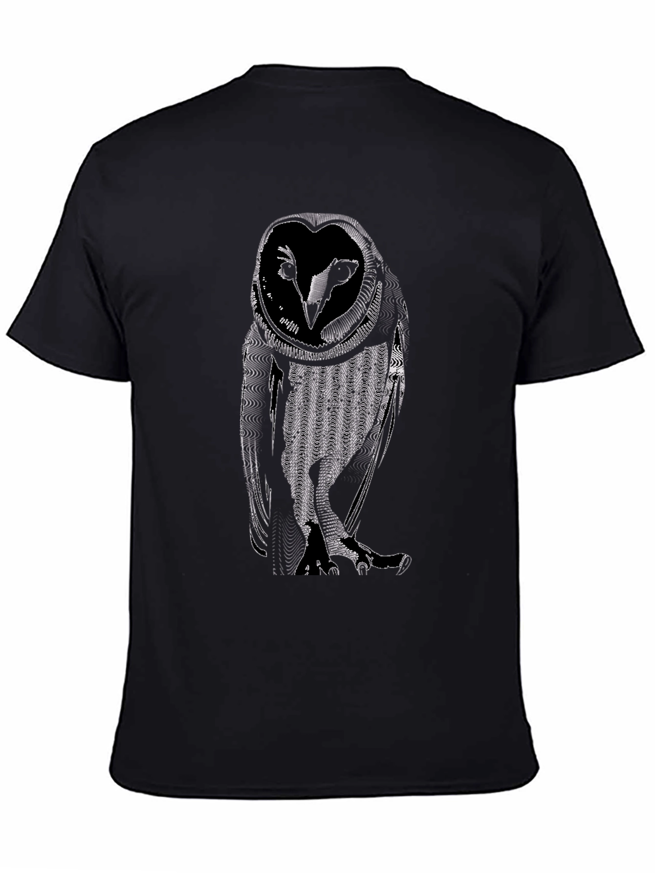Abstract Owl Graphic Tee - Black Cotton Casual Shirt