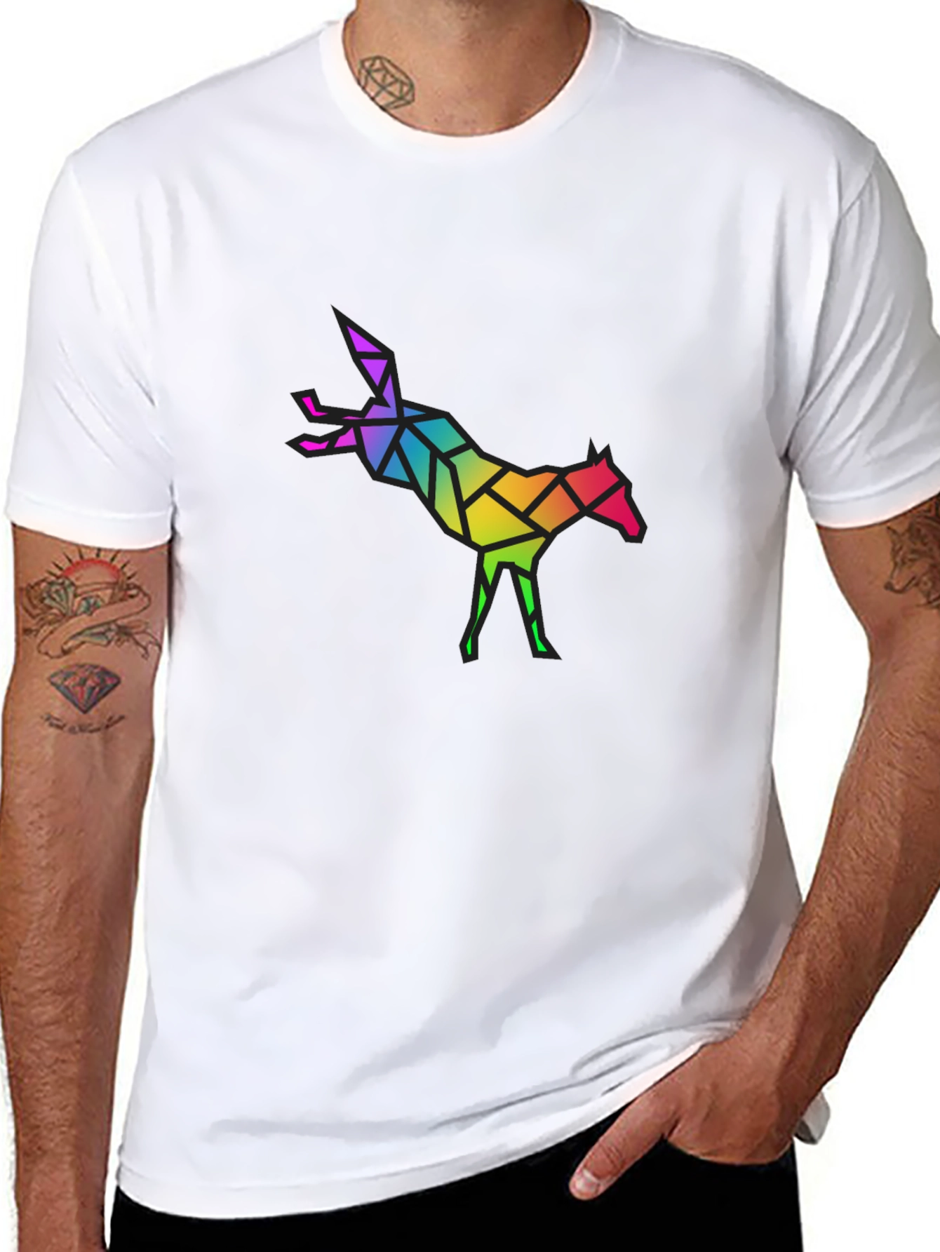 Geometric Rainbow Horse Graphic Tee