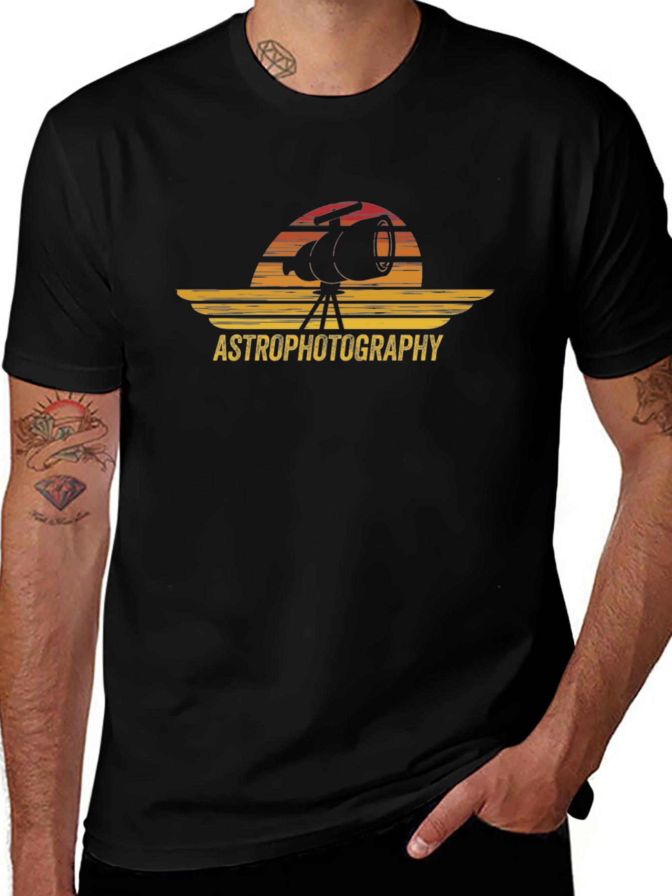Astrophotography Telescope Graphic Tee - Black Cotton T-Shirt