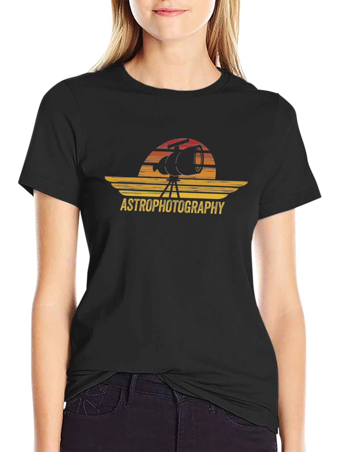 Astrophotography Telescope Graphic Tee - Black Cotton T-Shirt