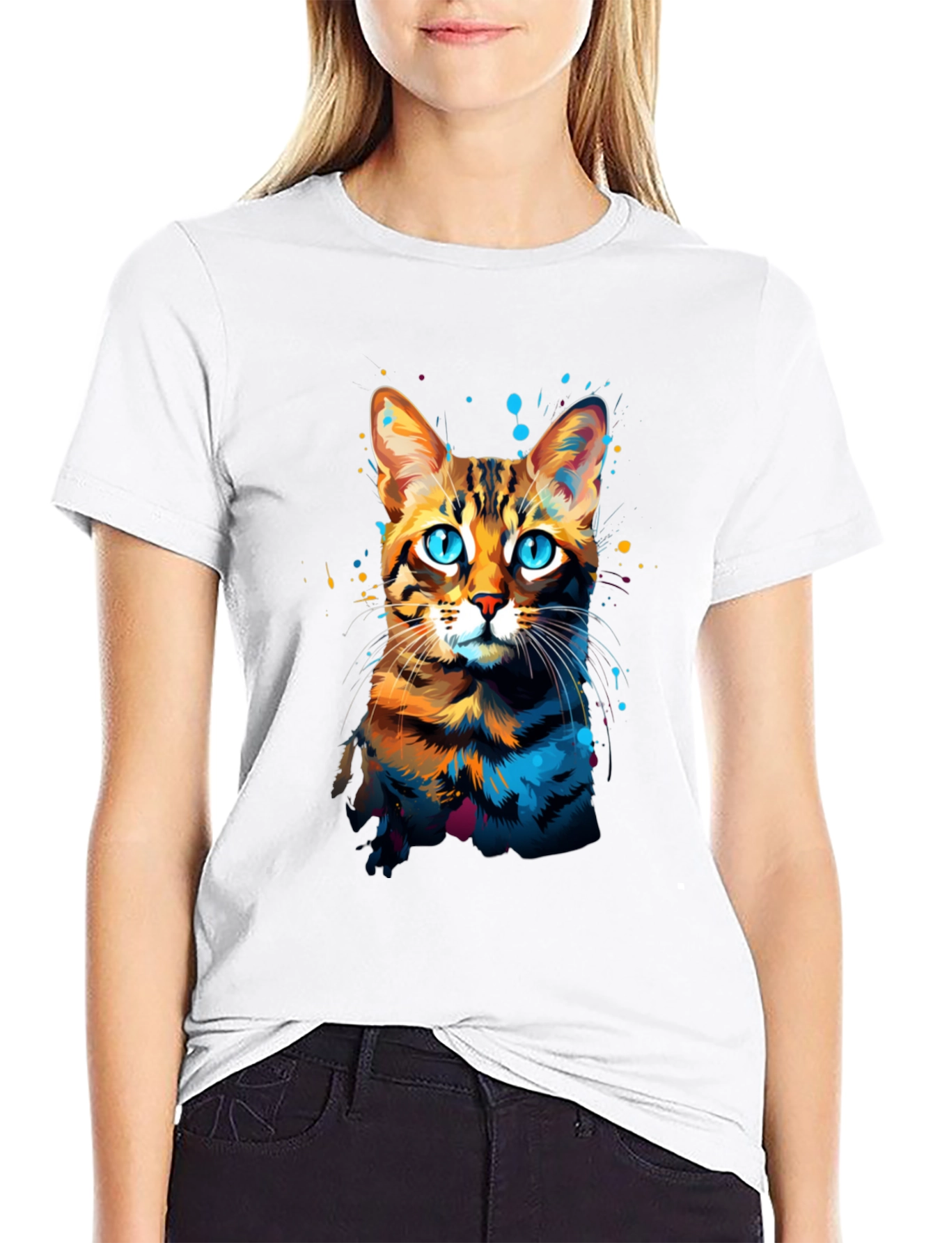 Watercolor Cat Graphic T-Shirt