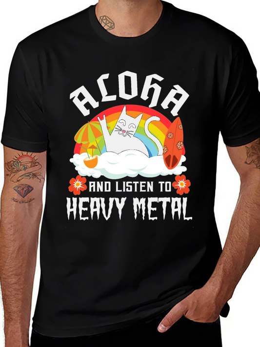 Aloha Heavy Metal Cat Graphic T-Shirt