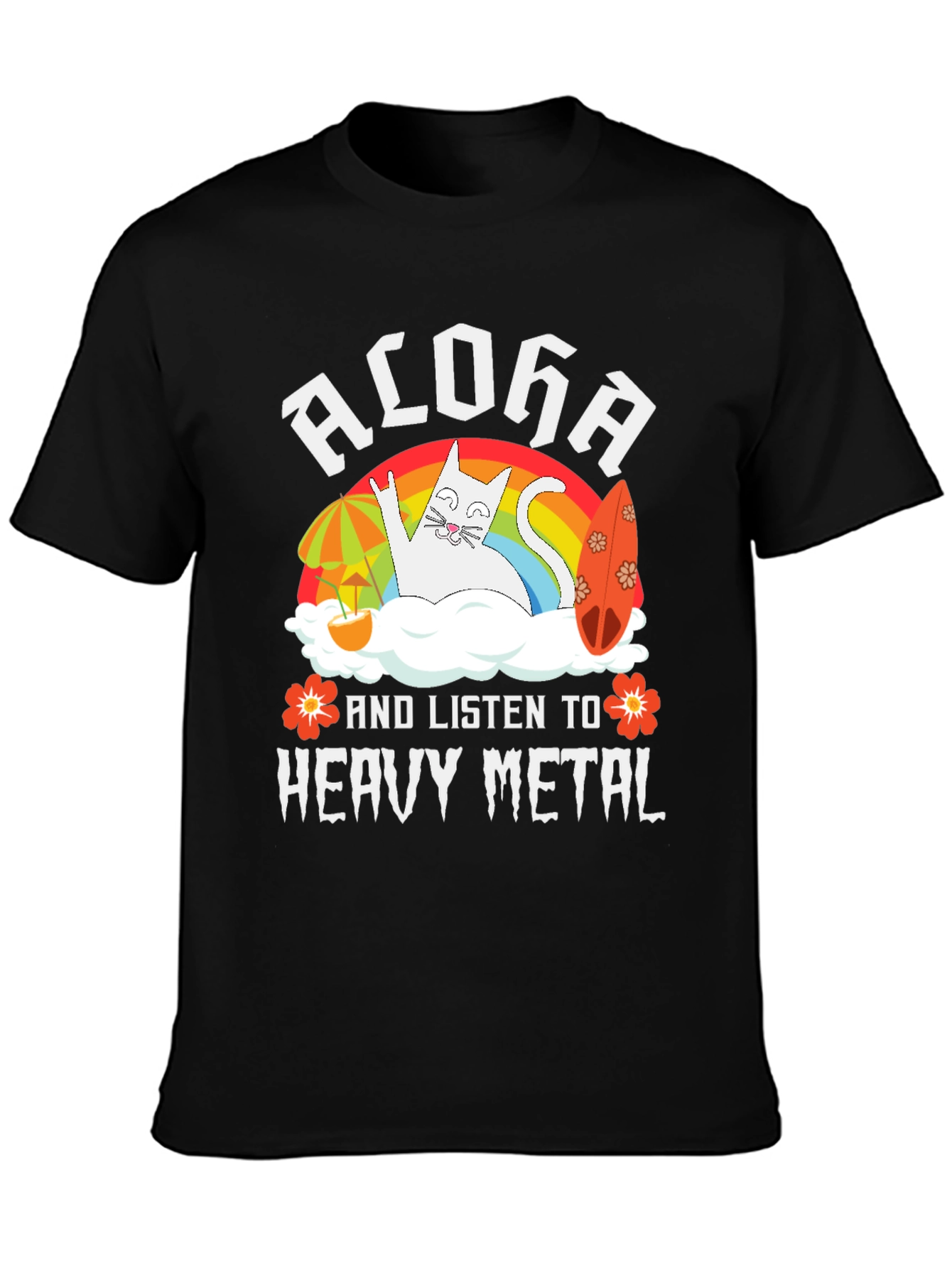 Aloha Heavy Metal Cat Graphic T-Shirt