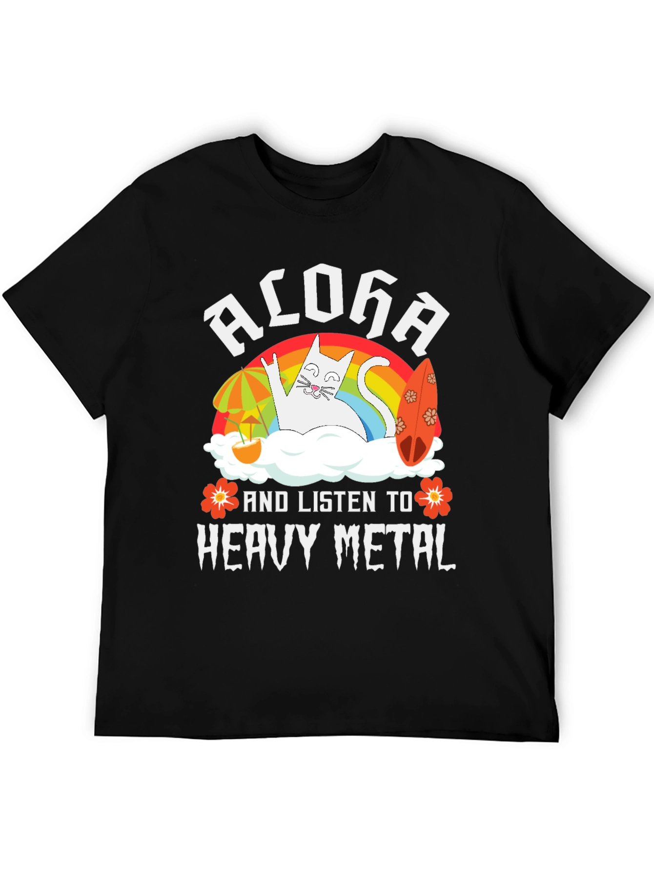 Aloha Heavy Metal Cat Graphic T-Shirt