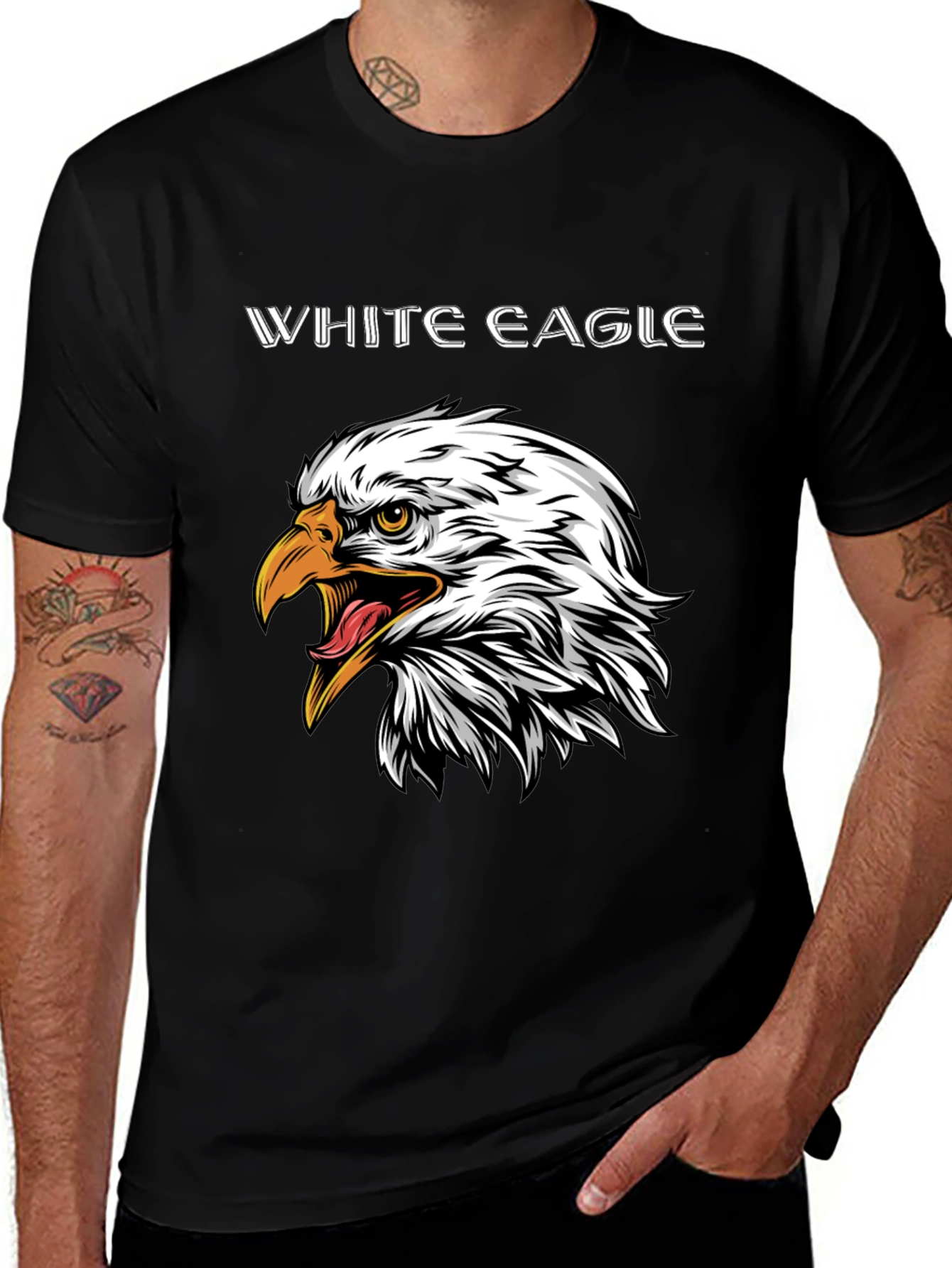 Black T-Shirt with White Eagle Graphic