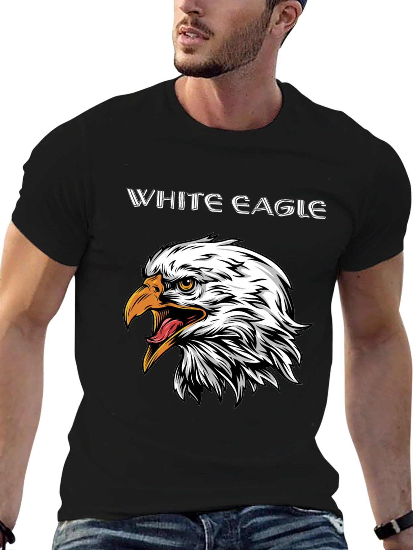 Black T-Shirt with White Eagle Graphic