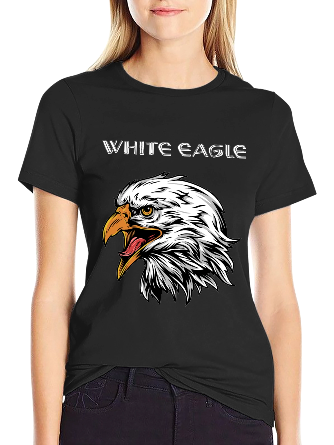Black T-Shirt with White Eagle Graphic