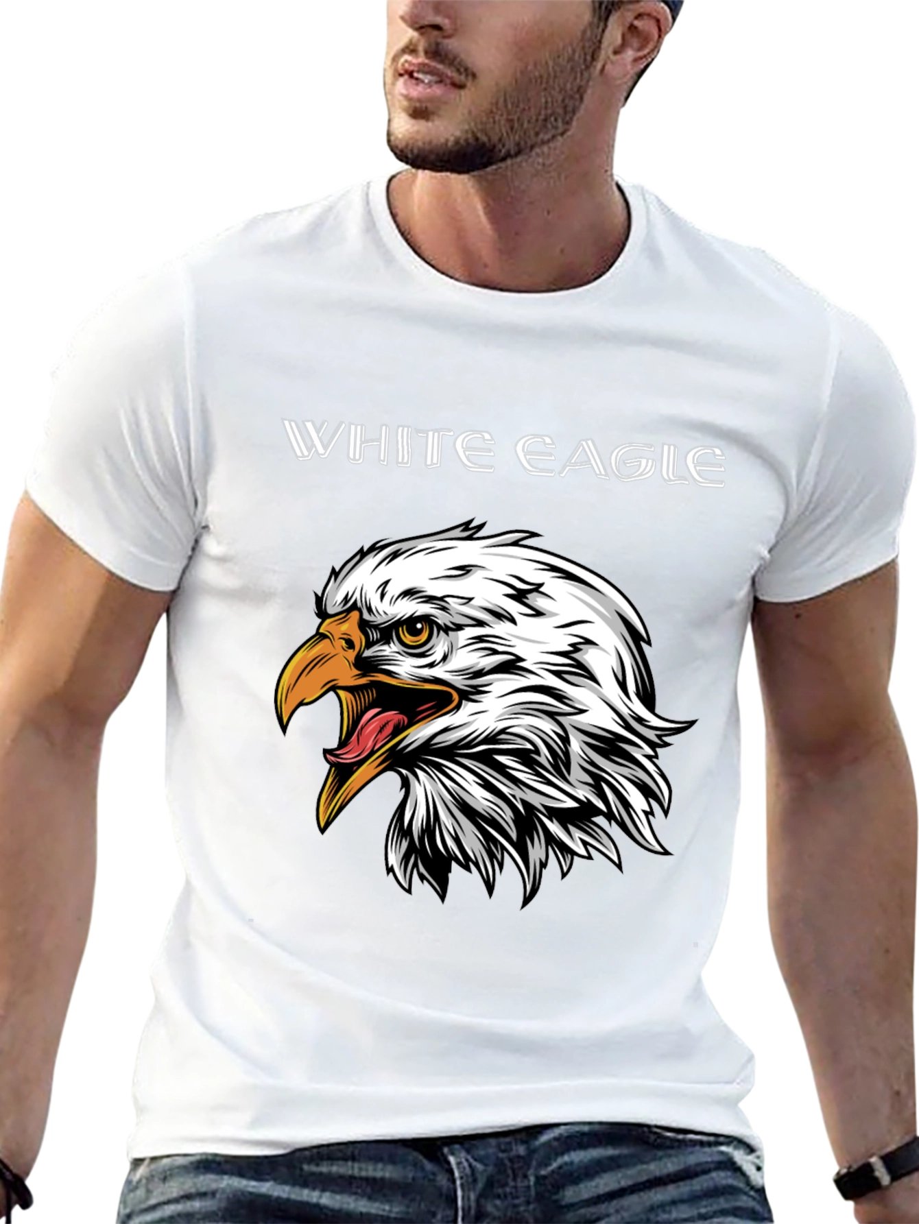 Black T-Shirt with White Eagle Graphic