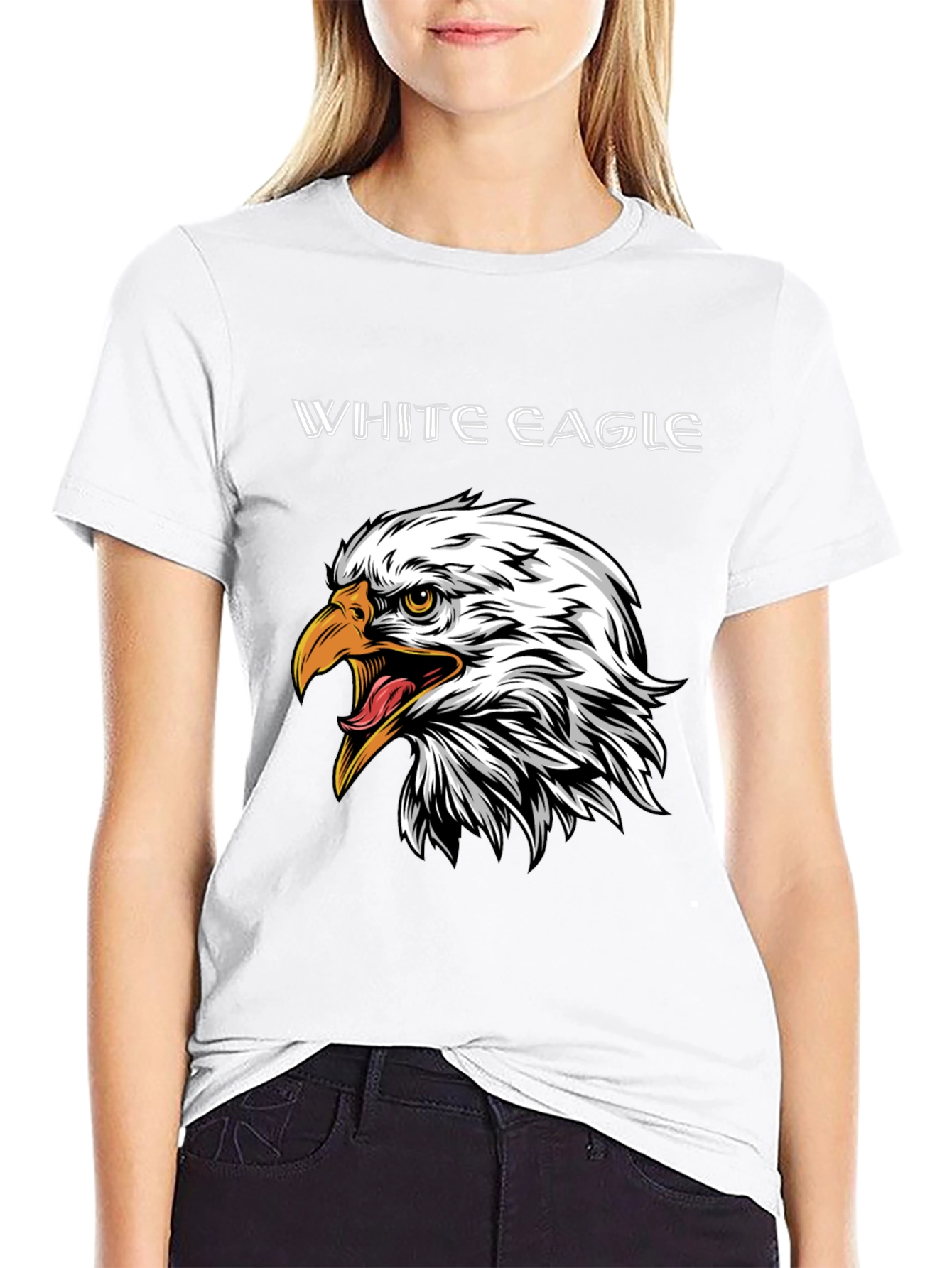 Black T-Shirt with White Eagle Graphic