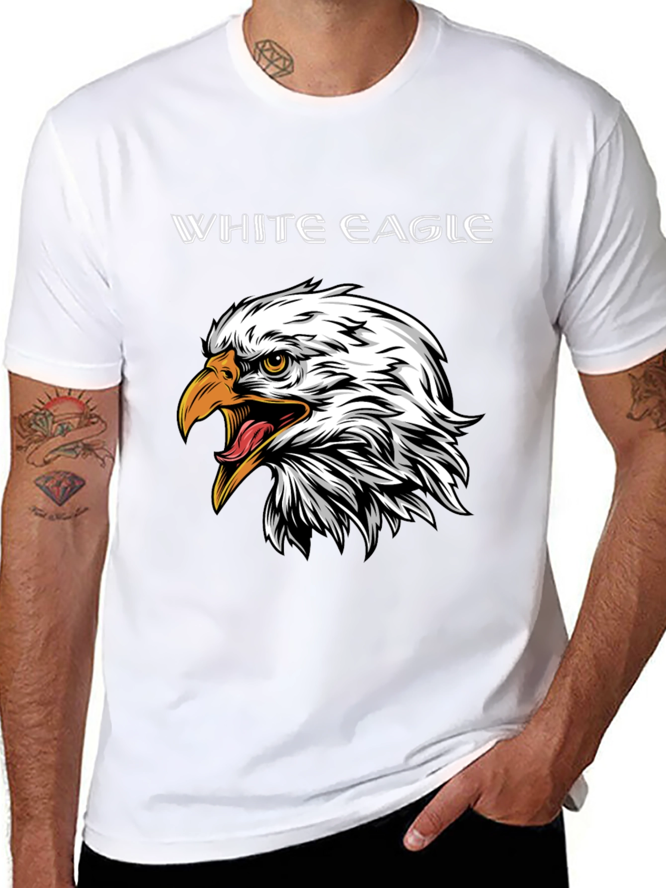 Black T-Shirt with White Eagle Graphic