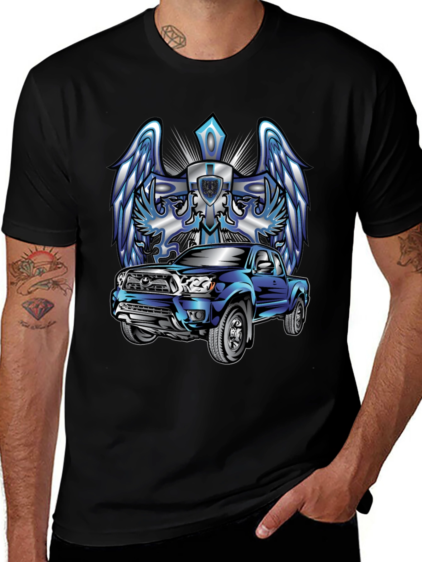 Truck Graphic Tee - Wings & Cross Design