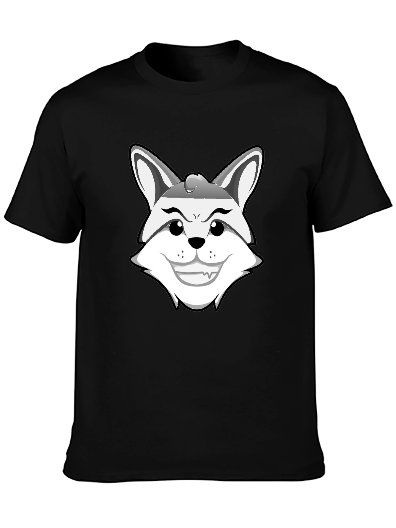 Mens Black Graphic Tee - Cartoon Fox Design