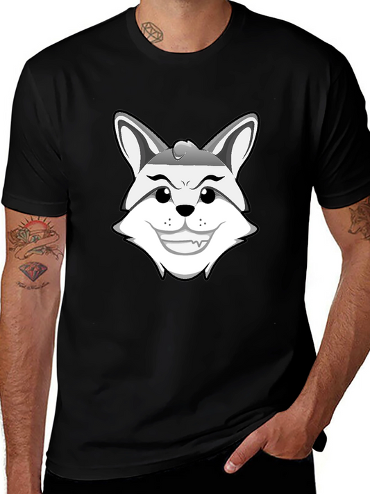 Mens Black Graphic Tee - Cartoon Fox Design
