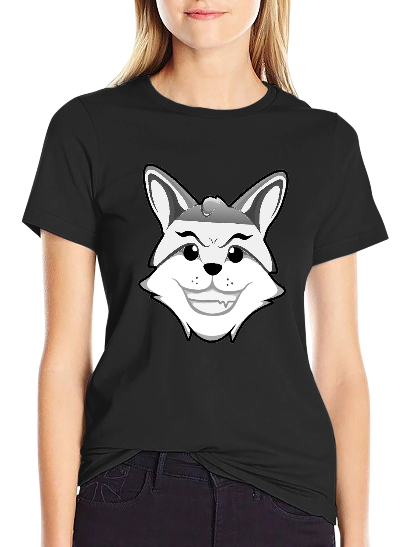 Mens Black Graphic Tee - Cartoon Fox Design
