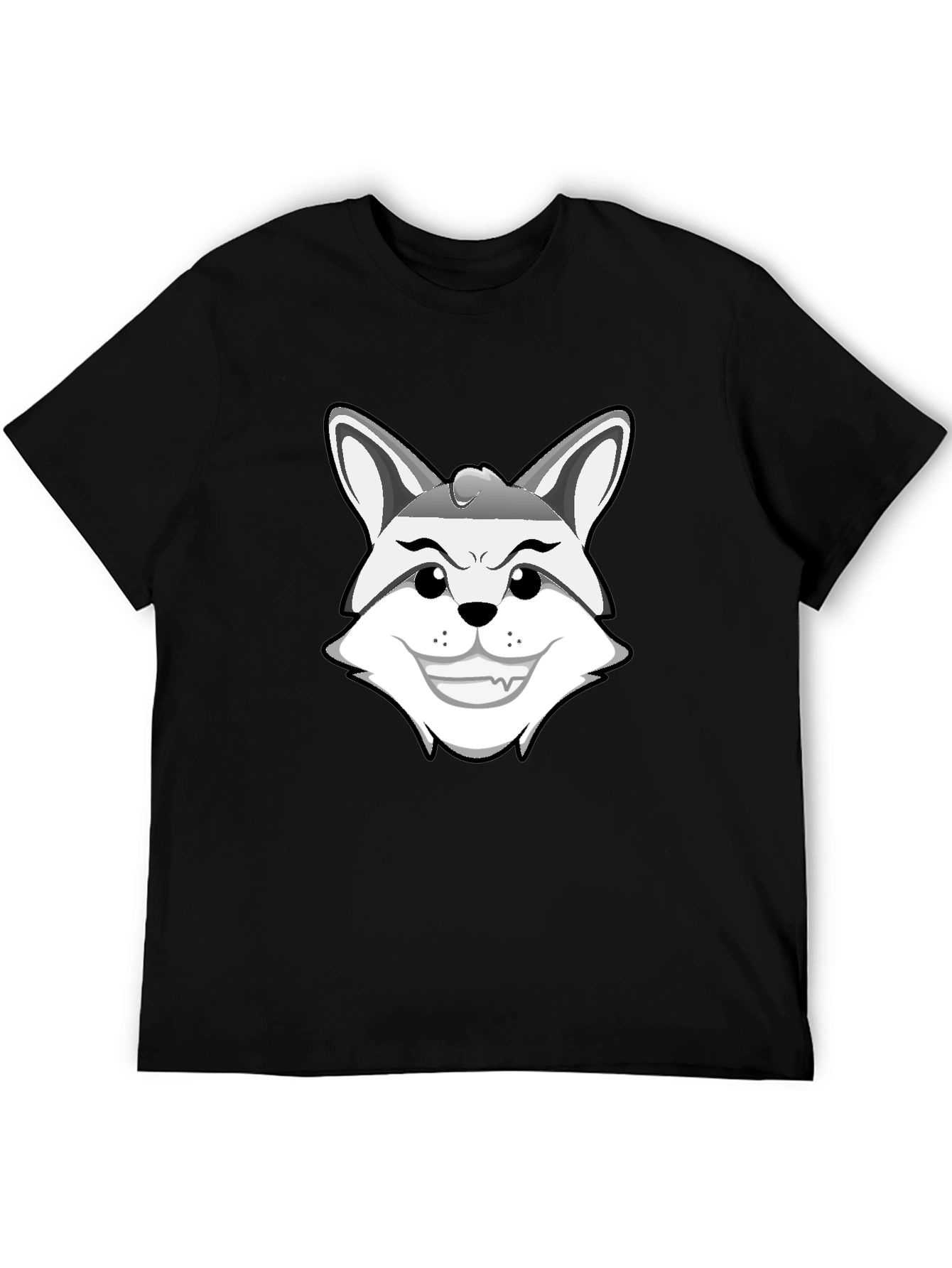 Mens Black Graphic Tee - Cartoon Fox Design