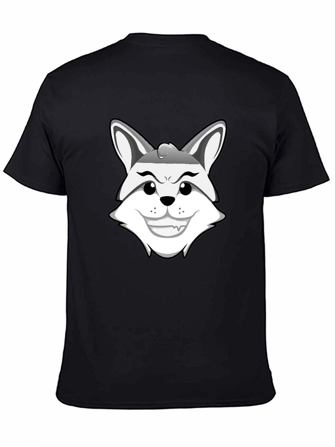 Mens Black Graphic Tee - Cartoon Fox Design