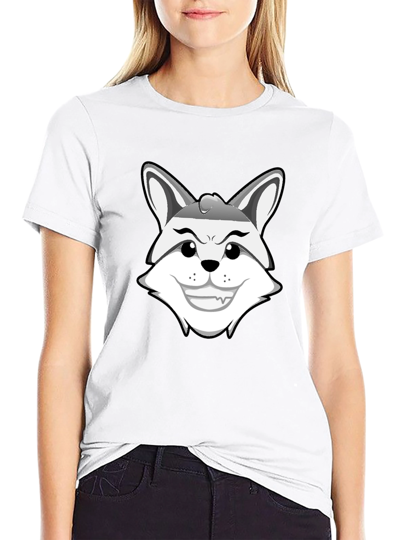 Mens Black Graphic Tee - Cartoon Fox Design