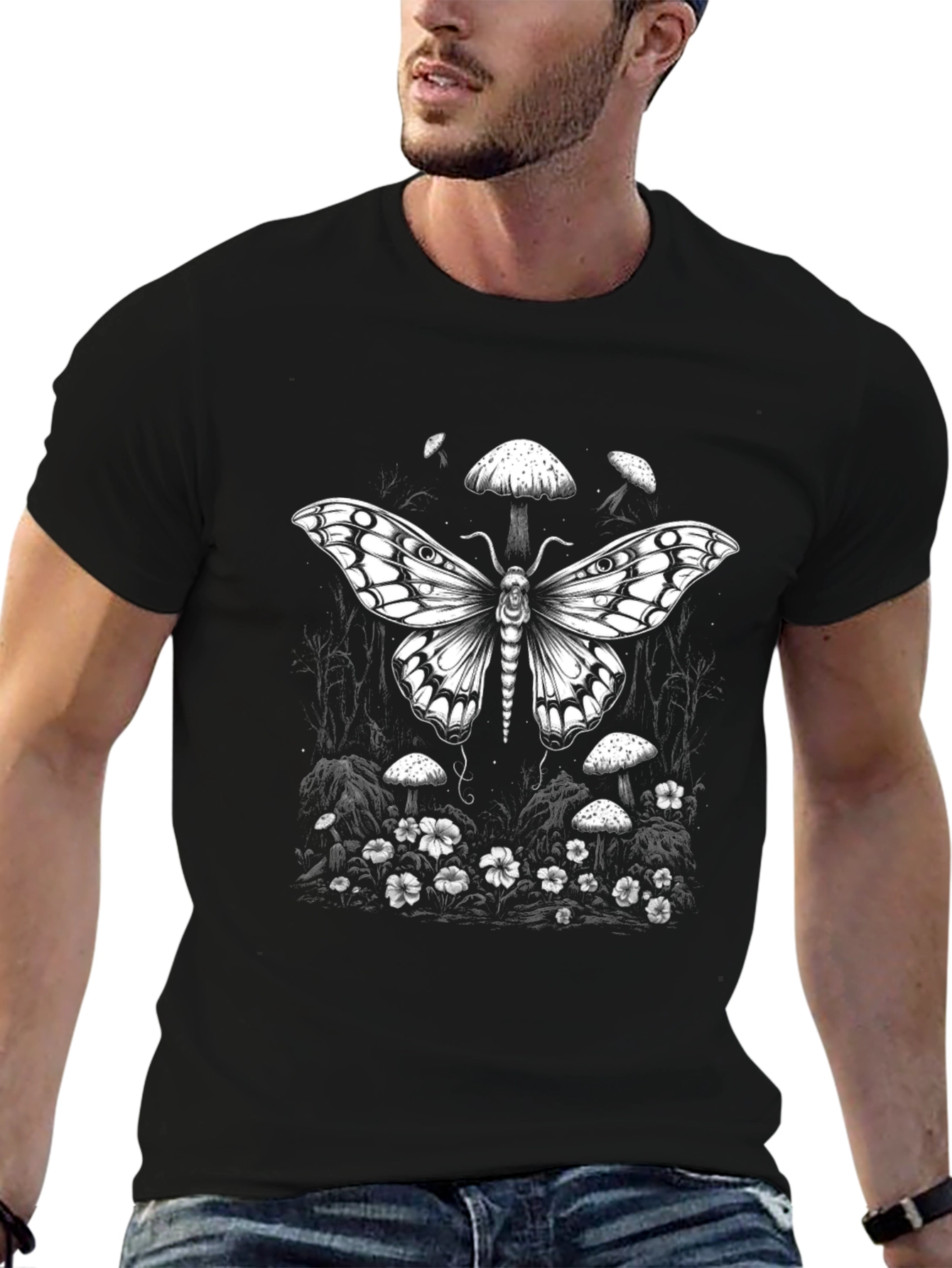 Moth & Mushroom Black T-Shirt