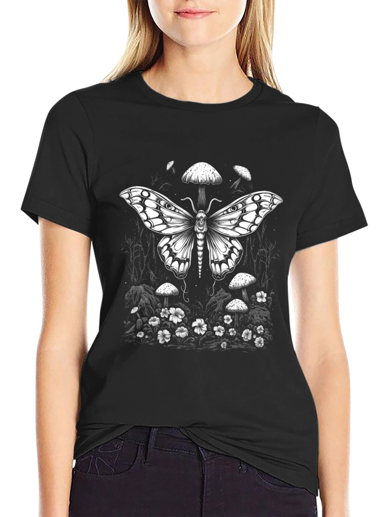 Moth & Mushroom Black T-Shirt